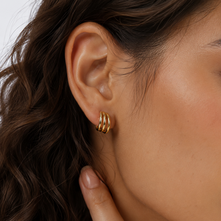 Gold Plated Silver Triple Row Huggie Hoop Earrings