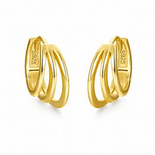 Gold Plated Silver Triple Row Huggie Hoop Earrings