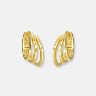 Golden Triple Hoop Illusion Hoop Earrings