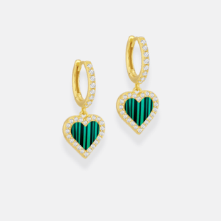 Golden Malachite& CZ Heart Earrings | Strange the Jewellers