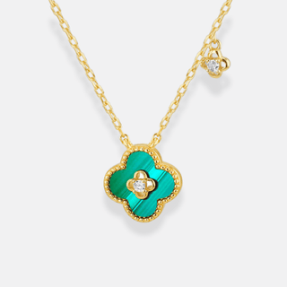 Golden Malachite & CZ Clover Necklace | Strange the Jewellers