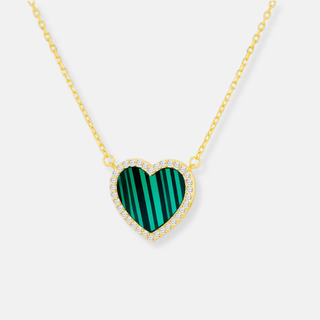 Golden Malachite & CZ Heart Necklace