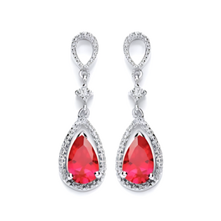 Vintage Style Red Pear-Shaped CZ Drop Earrings