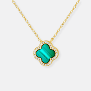 Golden Malachite & CZ Clover Necklace | Strange the Jewellers