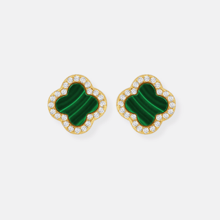 Golden Malachite & CZ Stud Earrings | Strange the Jewellers