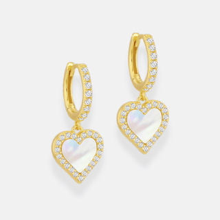 Golden Mother of Pearl & CZ Heart Earrings | Strange the Jewellers