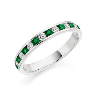 18ct White Gold Emerald & Diamond Channel Set Half Eternity