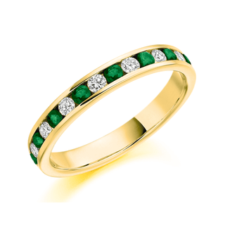 18ct Yellow Gold Emerald & Diamond Channel Set Half Eternity