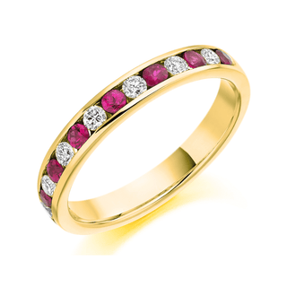 18ct Yellow Gold Ruby & Diamond Channel Set Eternity