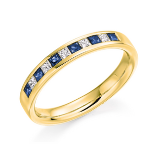 18ct Yellow Gold Sapphire & Diamond Channel Set Ring