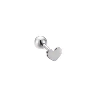Silver Flat Heart Cartilage Stud