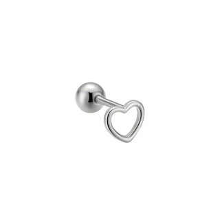 Silver Open Heart Cartilage Stud