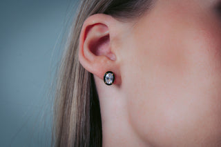 Georgini Reflection Oval CZ & Black Enamel Stud Earrings