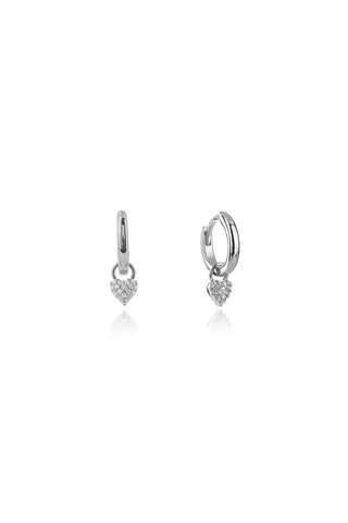 Sweetheart Sparkly Heart Mini Drop Hoops Silver