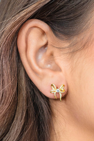 Georgini Gold Plated Silver CZ Sweetheart Bow Earrings