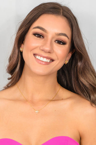 Georgini Gold Plated Silver CZ Sweetheart Bow Earrings