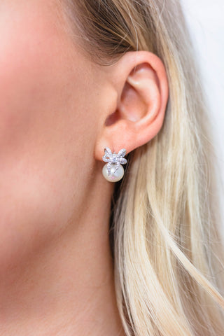 Georgini Silver CZ & Freshwater Pearl Sweetheart Bow Earrings