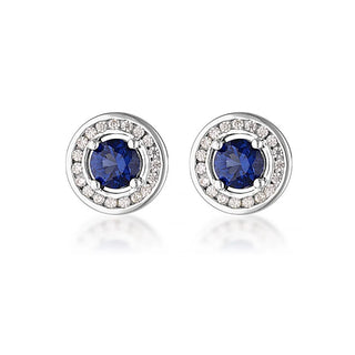 Milestone Sapphire Halo Earrings in Silver