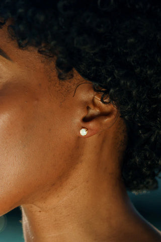 Opal Glow White Created Opal Stud Earrings in Gold