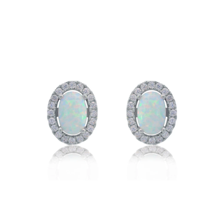 Opal Glow Blackwattle White Created Opal Earrings in Silver