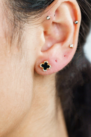 Georgini Gold Plated Silver Midnight Velvet Black Agate Fairwater Stud Earrings