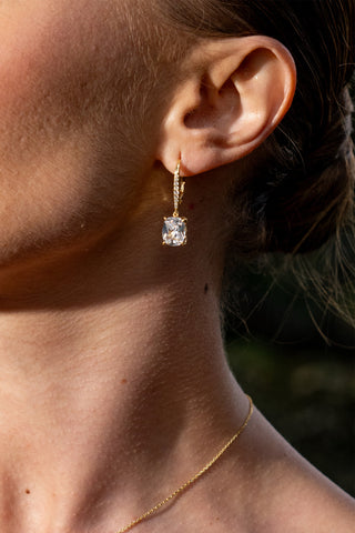 Georgini Gold Plated Silver Elaine Cushion Cut CZ Drop Earrings
