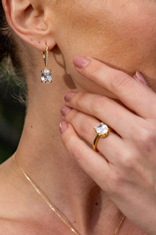 Georgini Gold Plated Silver Elaine Cushion Cut CZ Drop Earrings