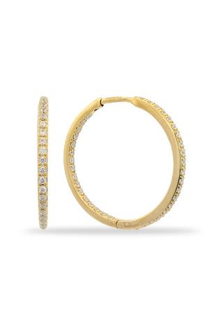 Georgini gold hoop earrings with embedded diamonds on a white background