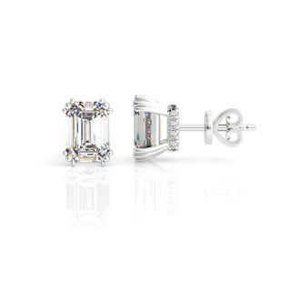 Georgini Silver 7mm Emerald Cut CZ Hidden Halo Stud Earrings