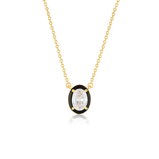 Georgini Gold Plated Reflection Oval CZ & Black Enamel Pendant