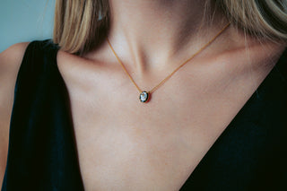 Georgini Gold Plated Reflection Oval CZ & Black Enamel Pendant