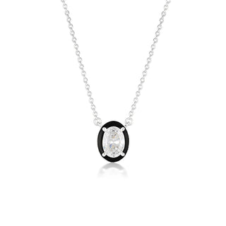Georgini Silver Reflection Oval CZ & Black Enamel Pendant