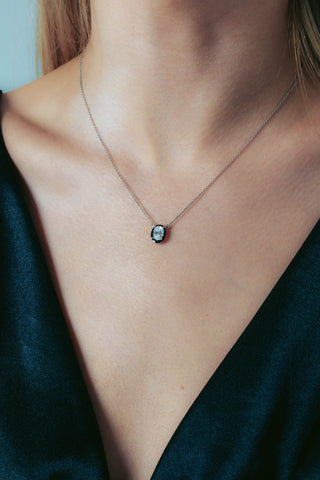 Georgini Silver Reflection Oval CZ & Black Enamel Pendant