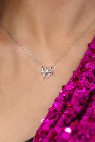 Georgini Silver CZ Sweetheart Bow Necklace