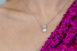Georgini Silver CZ Freshwater Pearl Sweetheart Bow Necklace