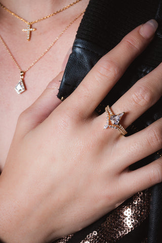 Georgini Gold Plated Silver CZ Rockstar Tiara Ring