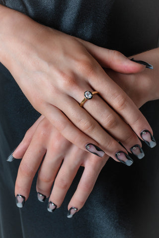 Georgini Gold Plated Silver Refections CZ & Black Enamel Ring