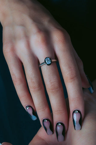 Georgini Silver Refections CZ & Black Enamel Ring