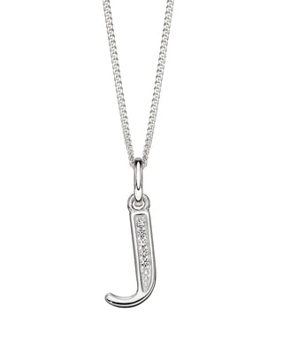 Silver CZ Initial 'J' Pendant | Personalised Initial Necklaces