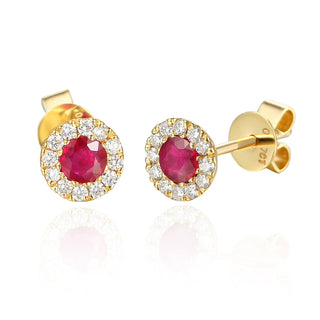 9ct Yellow Gold Ruby & Diamond Cluster Stud Earrings
