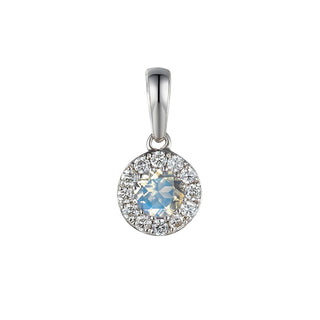 9ct White Gold Moonstone & Diamond Round Cluster Pendant