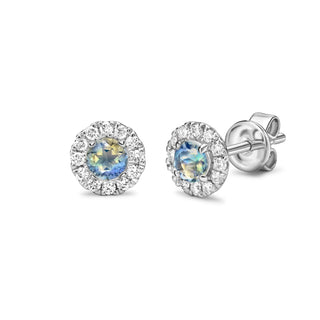 9ct White Gold Moonstone & Diamond Cluster Earrings