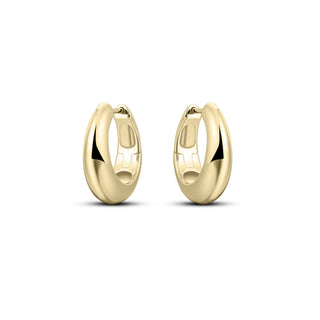 Graduated gold colour hoop earrings on a white background