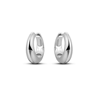Pair of silver graduated hoop earrings on a white background