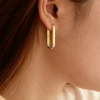 Gisser Gold Plated Bold Maxi 30mm Long Oblong Hoop Earrings