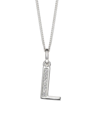 Silver CZ Initial 'L' Pendant | Personalised Initial Necklace