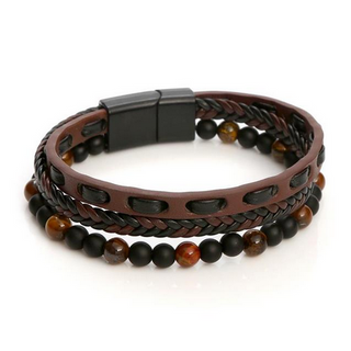 Brown Leather Onyx & Tigers Eye Bracelet