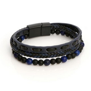 Blue Leather Onyx & Lapis Lazuli Bracelet