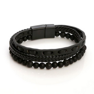 Black Leather Onyx & Lava Bracelet