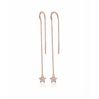 Rose Gold Plated Silver Grace White Topaz Star Threader Drop Earrings